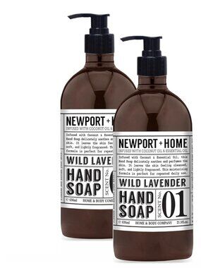 Two Bottles Newport Home and Body Co Hand Soap, Wild Lavender, 16 fl oz Glass
